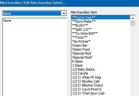 Selecting the "None" item in the dropdown shows all active menu items.